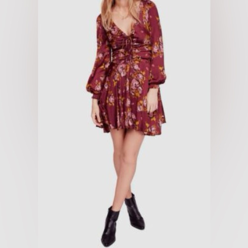 Free People Purple Floral Long Sleeve Dress